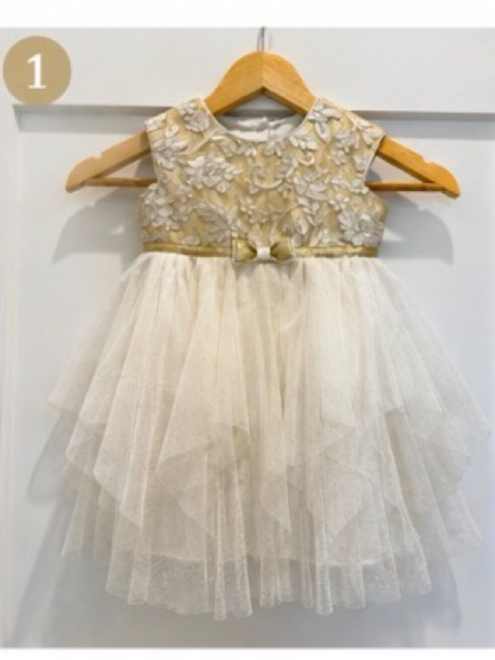 Jona Michelle Cream & Gold Floral Tulle Party Dress